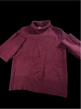 Halston Heritage Short-Sleeve Turtleneck Sweater in Plum